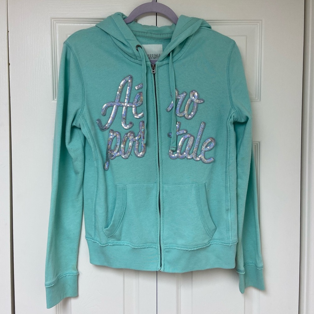 Aeropostale teal zip up hoodie